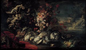 Naturaleza muerta con equipo de caza y flores II de Jean Baptiste Oudry